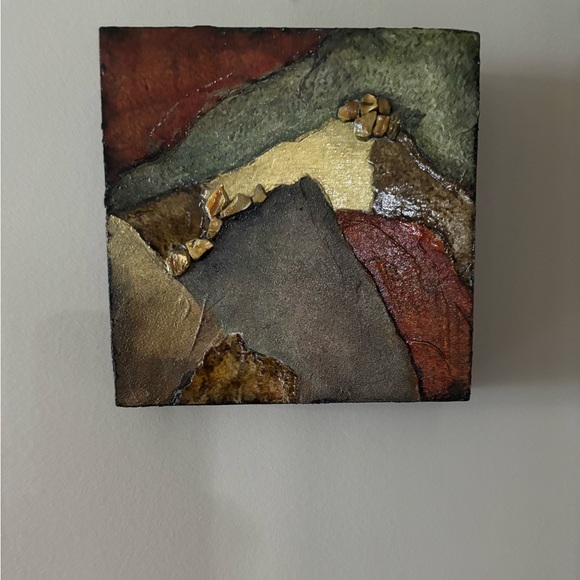 Abstract Mixed Media Art Piece, Handmade Wooden Square Nature Inspired, Modern - Picture 12 of 14